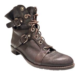 STUART WEITZMAN | Leather Combat Buckle Lace Boots Moto Minimalist